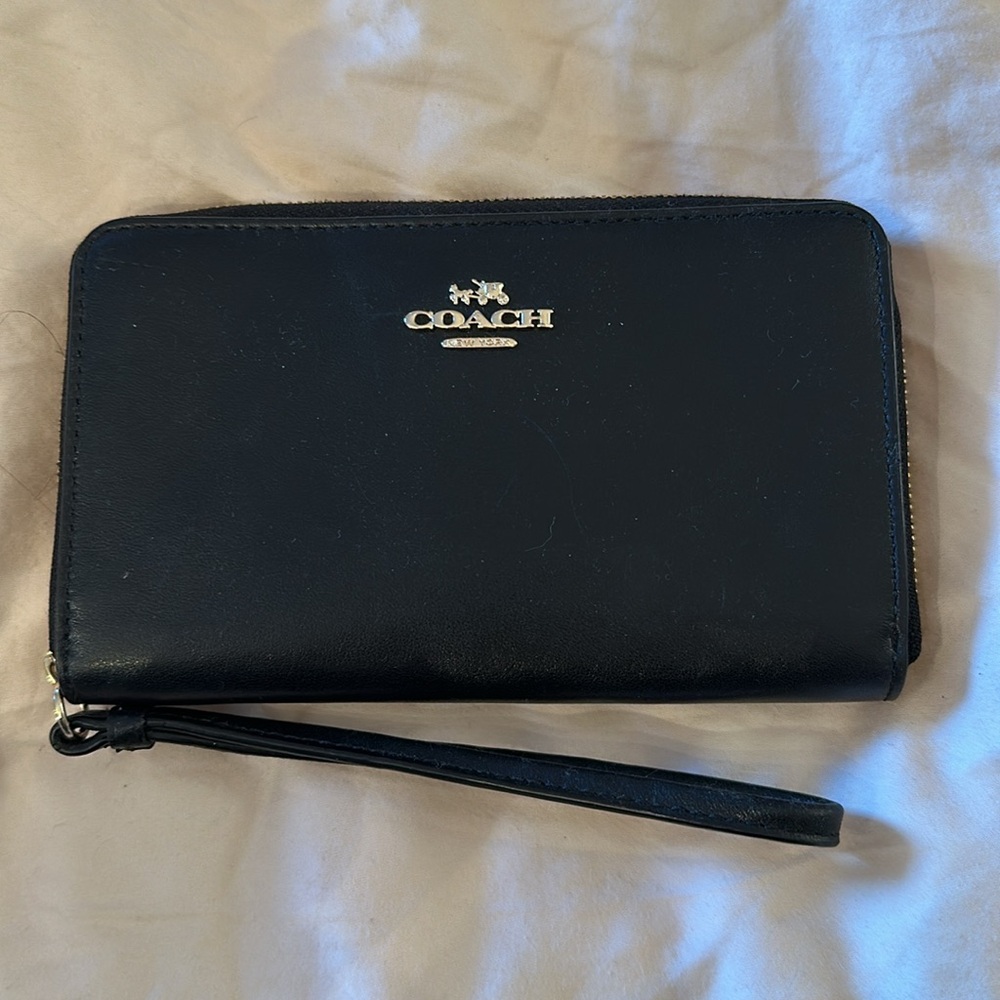 Coach Long Zip Around Wallet in Gold/Black Leather